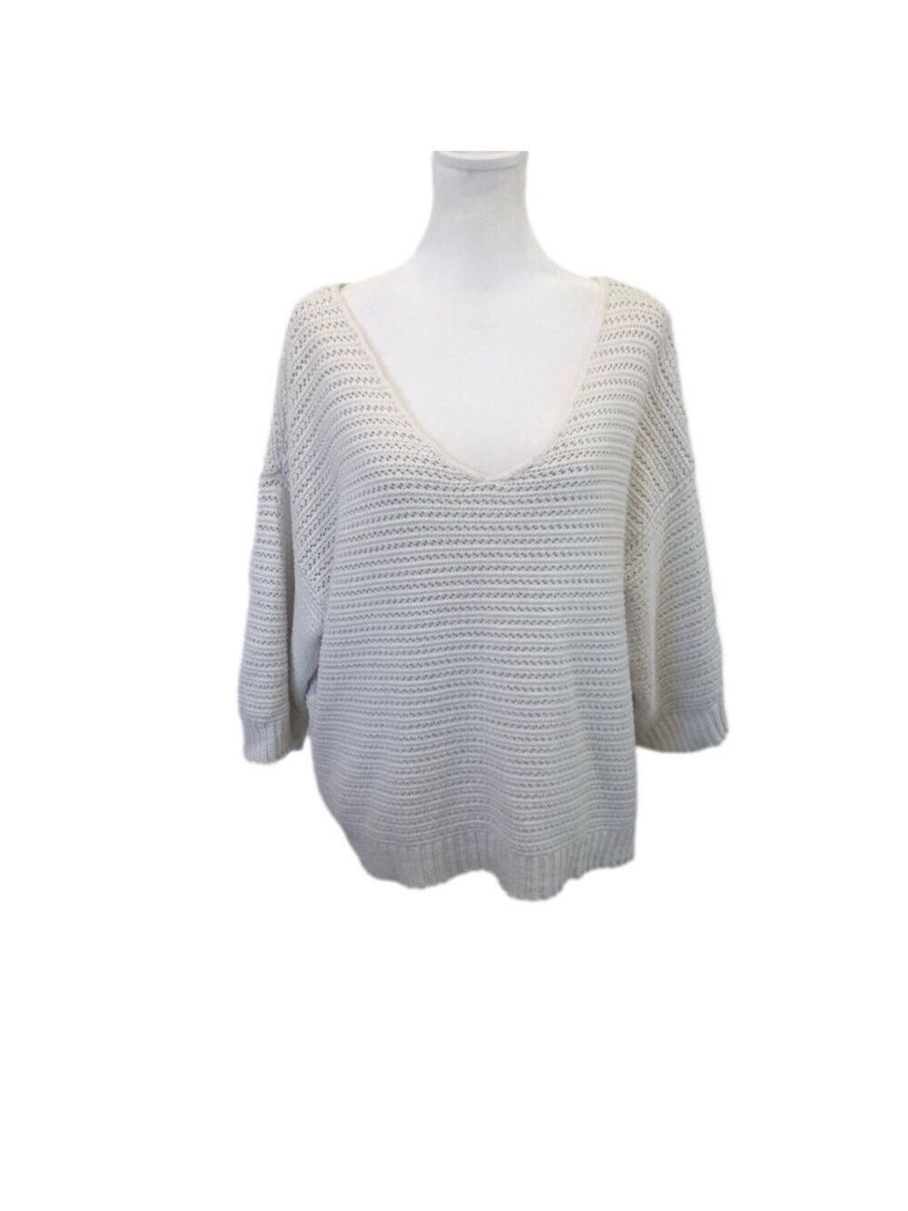 Ann Taylor Loft Size M cotton pullover white boxy slightly cropped sweater